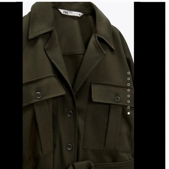 Zara Structured Military-Inspired Belted Shirt - Deep Olive Green - Picture 3 of 6